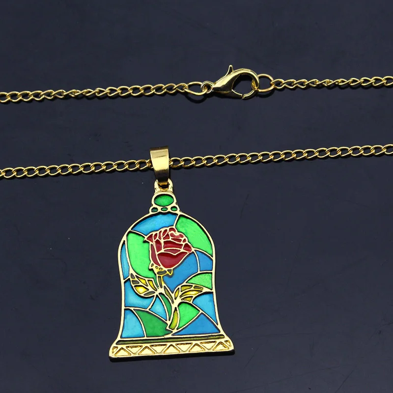 Mosaic Green Glass Style Rose Necklace New Design Pendant Metal Necklace Fashion Jewelry Gift