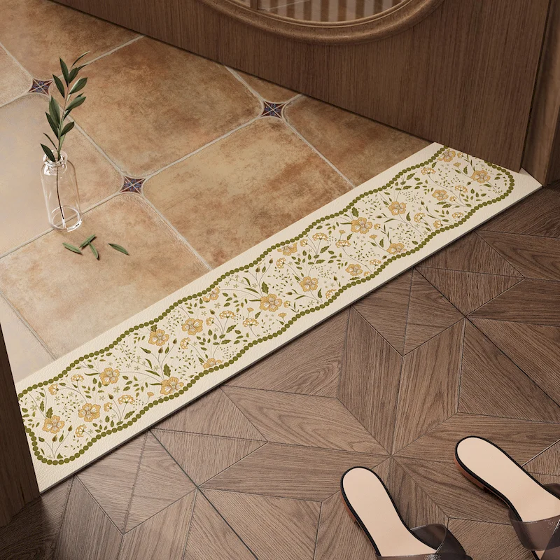 VIKAMA Retro Floral Threshold Mat Anti Slip Quick Drying Carpet Bedroom Bathroom Living Room Entrance Home Decoration