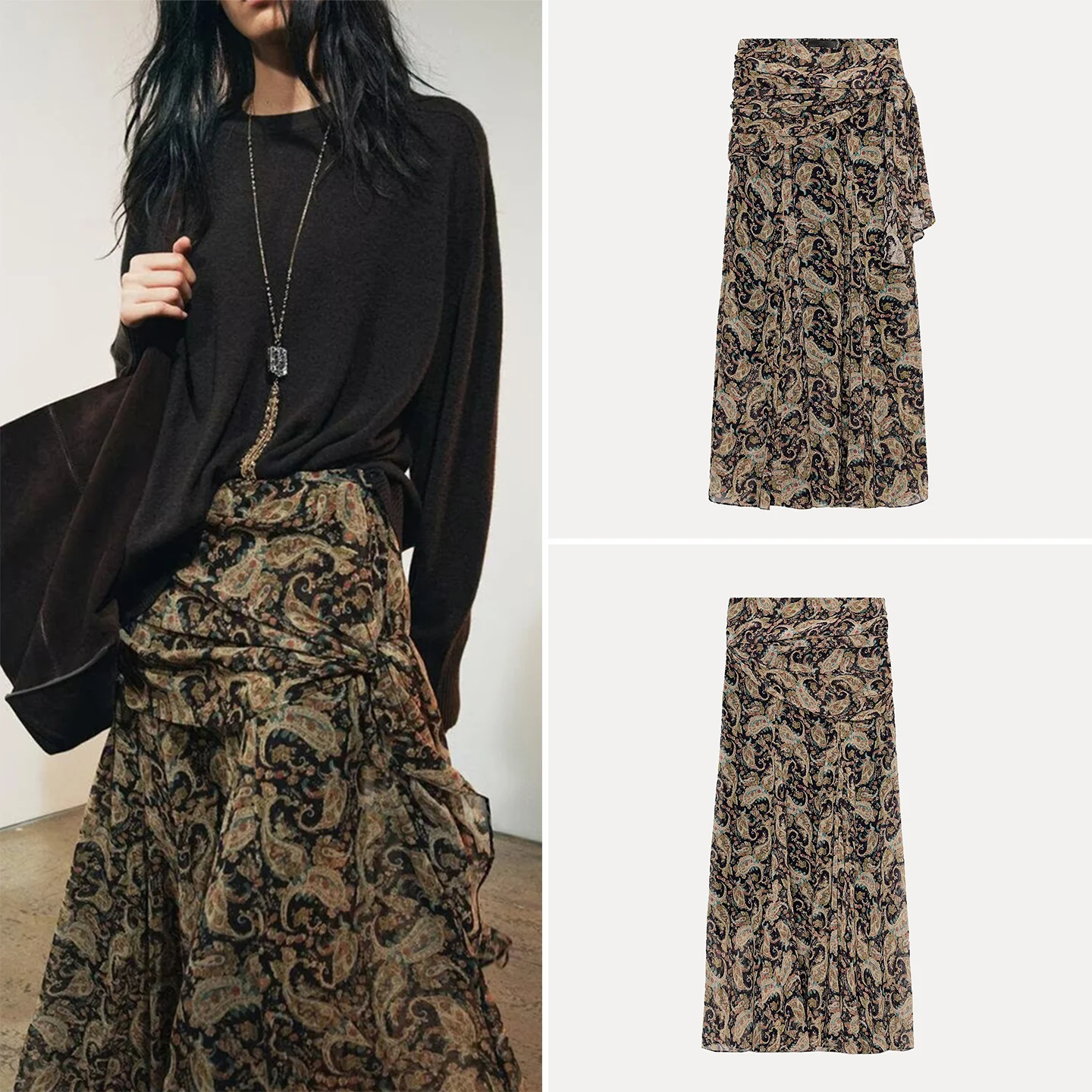 Ele Paisley Print Long Dr Z Women's Faion High Waist Midi Skirt Autumn Collection Daily Wear Other/Other