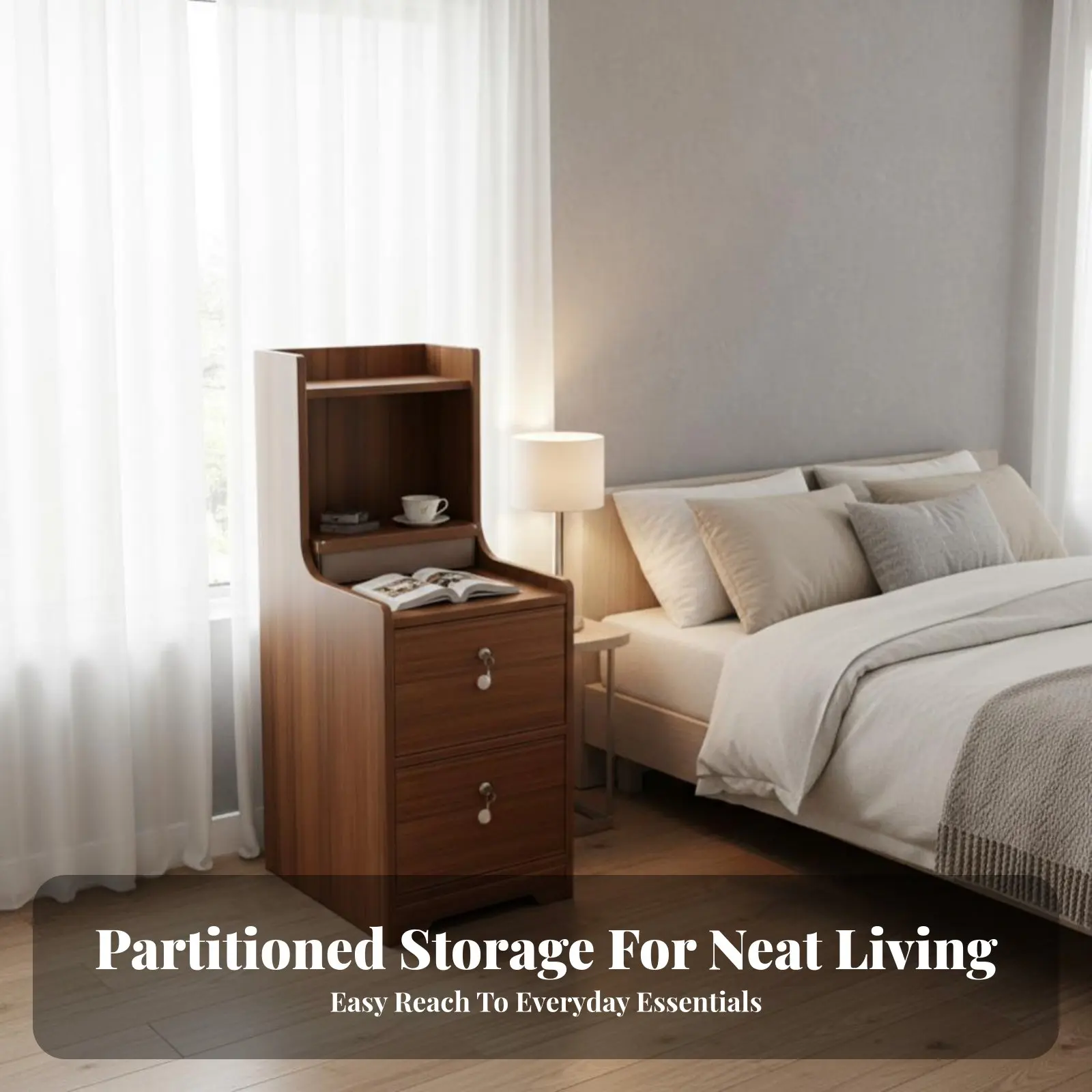 

Narrow Bedside Locker Space-Saving Design Narrow Storage Cabinet Lockable Top Drawer Modern design for Homeowners, Small Spaces