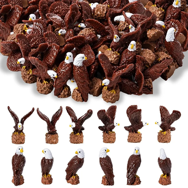 6 Pcs Mini Resin Bald Eagle Figurines Set Standing and Flying Bird Miniatures for Micro Landscape Home Potted Plant Decorations