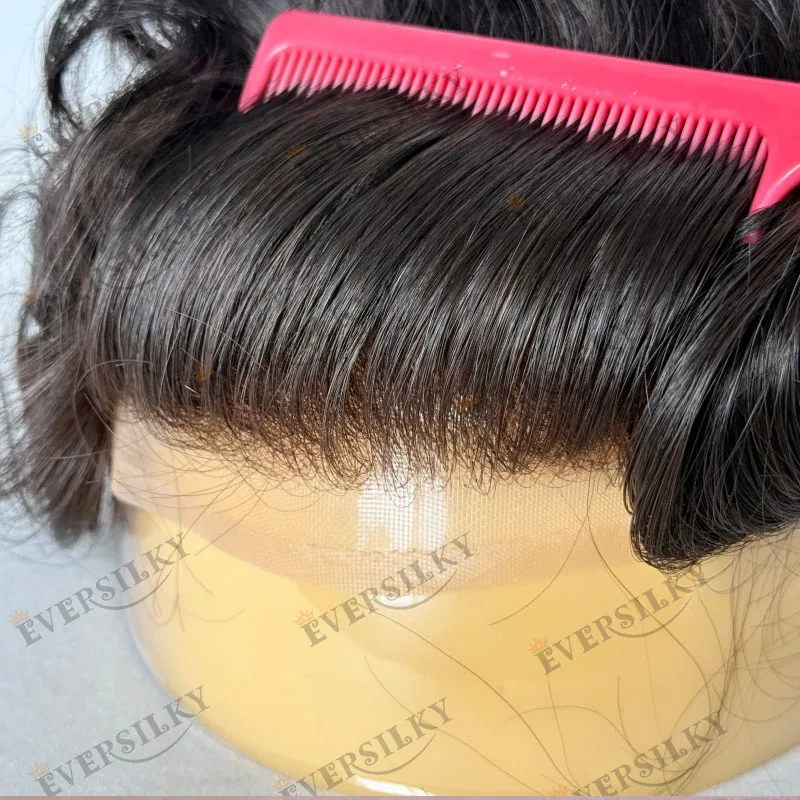 

Natural Human Hair Lace Front Silk Top Super Durable Black Men Toupee Natural Hairline Invisible Knots Silk Base Man's Hairpiece