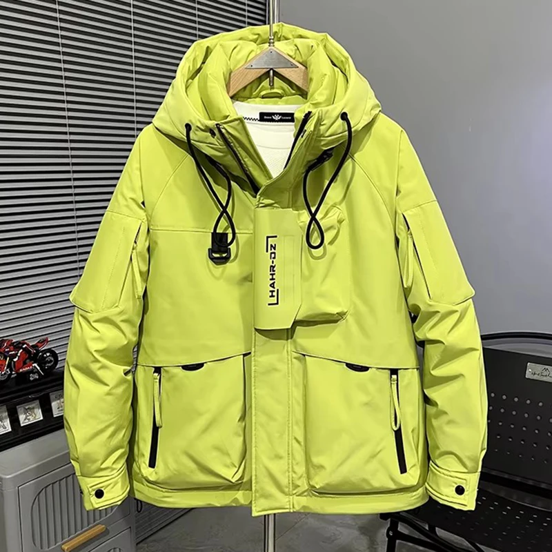 

2025 Men's Down Jacket Winter Thick Warm Multi Pocket Hooded Coat Fashion Outdoor Windproof Puffer Jacket for Male