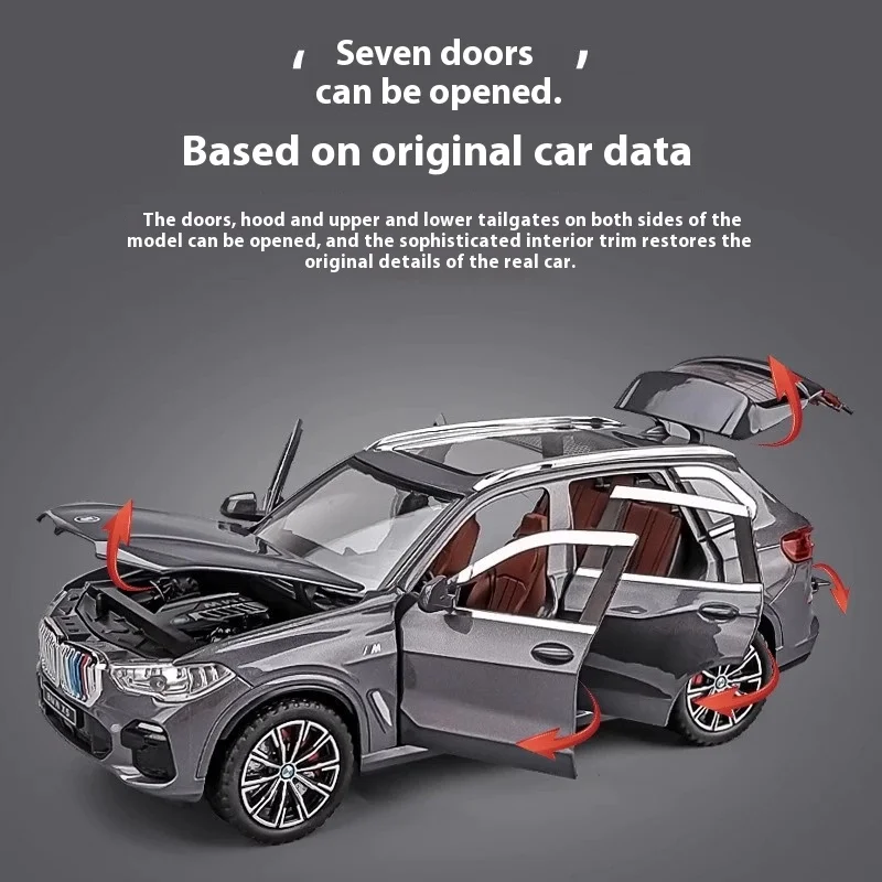 1:24 pressofuso in lega dell'auto modello di simulazione X5, auto giocattolo con suono e luce regalo per bambini, ornamenti della collezione SUV Car Boy