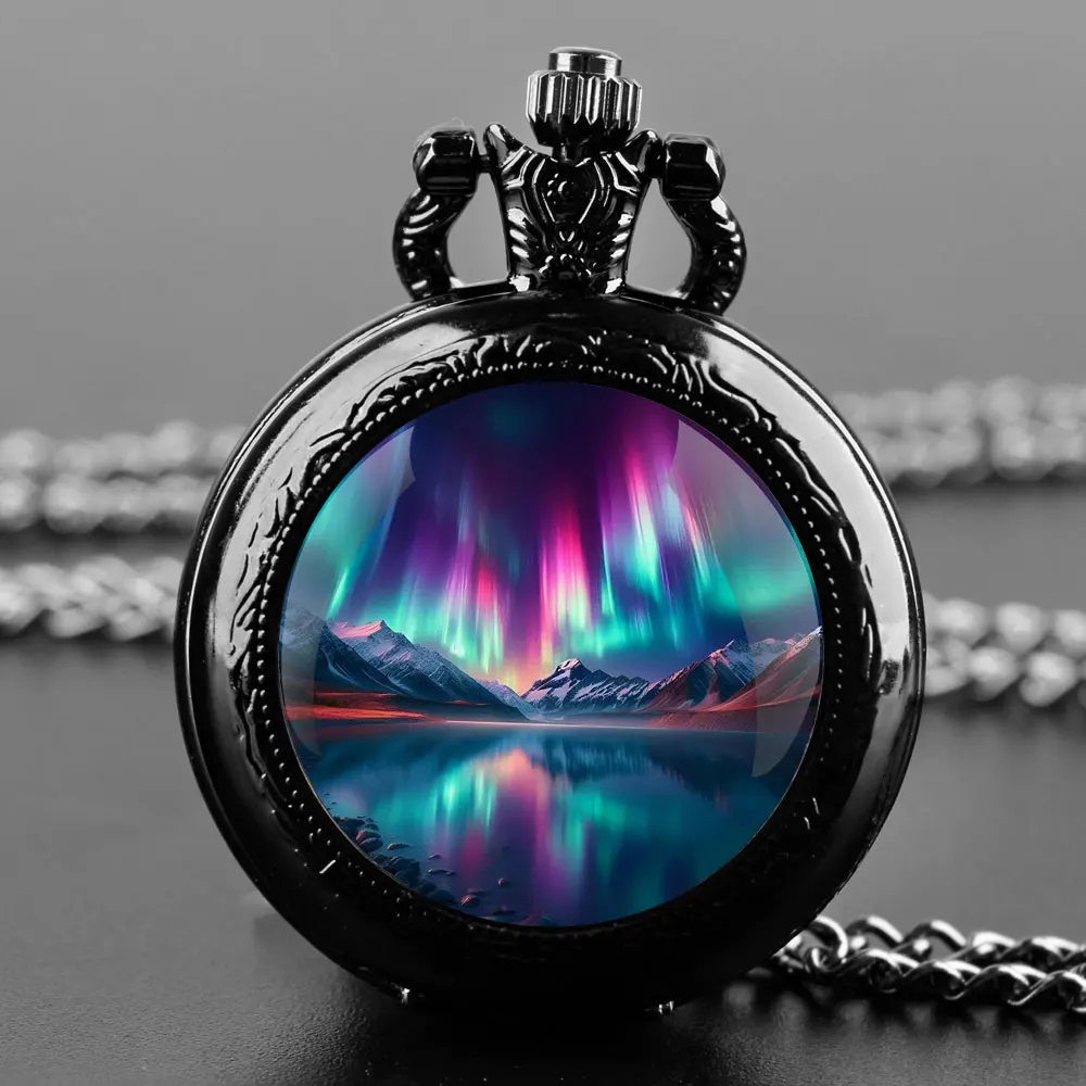 Polar Lights Glass Dome Vintage Quartz Pocket Watch Men Women Pendant Necklace Chain Charm Clock Watch Jewelry Gifts