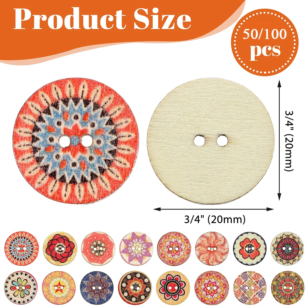 50/100 قطعة أزرار خشبية الأزهار 2-Hole مختلطة أزرار الخشب خمر أنماط الأزهار متنوعة زر دائري DIY بها بنفسك لوازم الخياطة