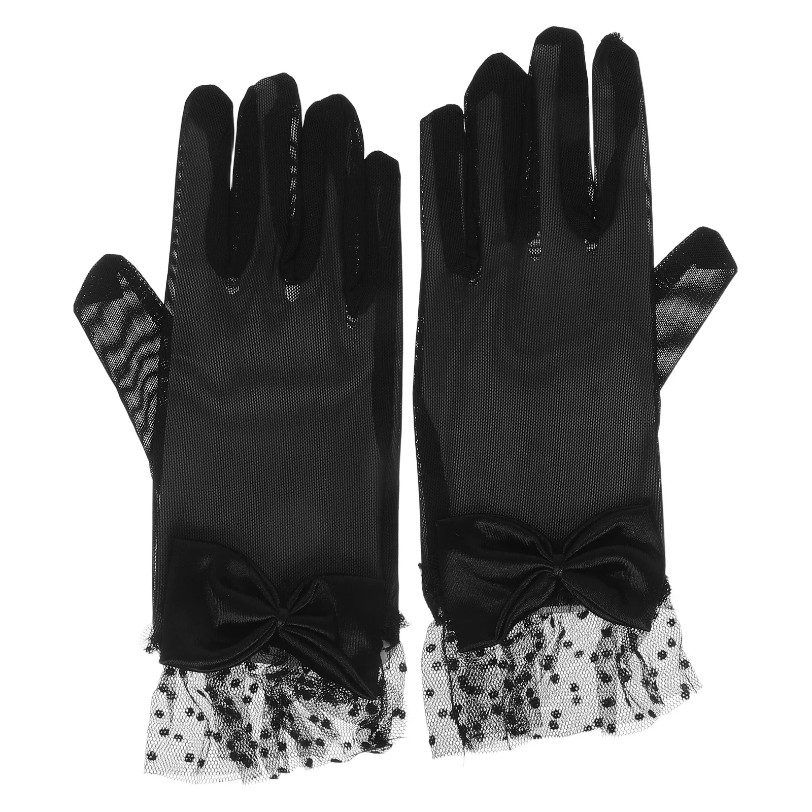 1 paio di guanti in pizzo da donna neri corti in rete floreale al polso eleganti guanti da tè per feste di matrimonio, banchetti serali