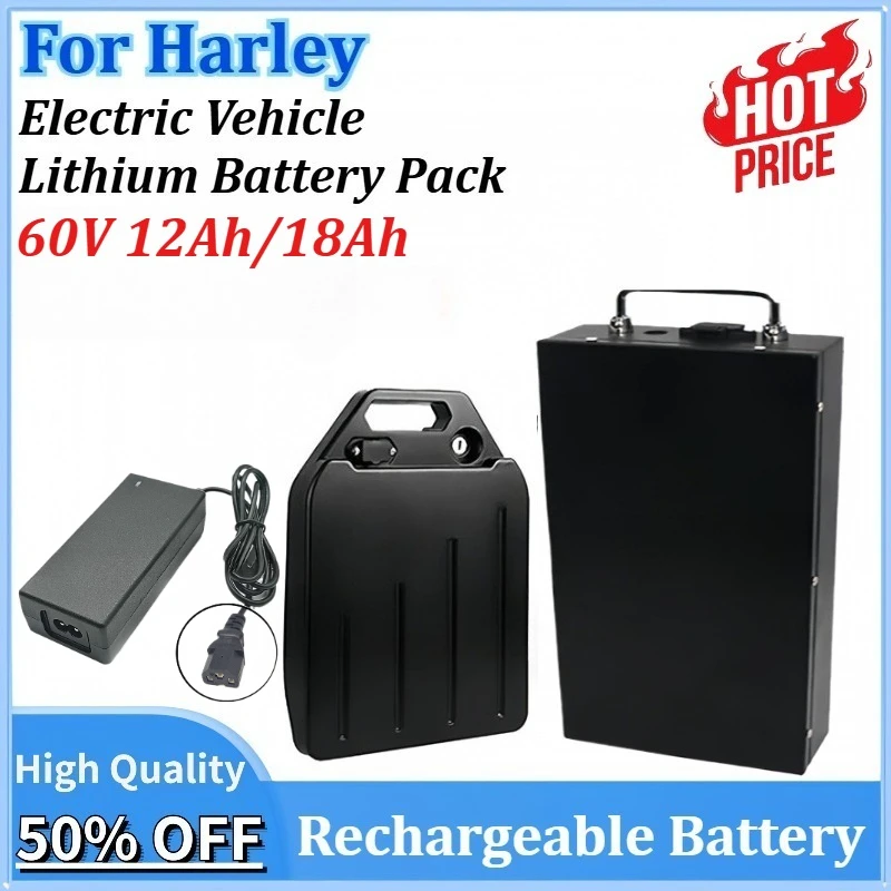

For Citycoco Electric Battery 60V 12Ah/18Ah for Harley Motorcycle Waterproof Lithium Rechargeable Battery+67.2V 3A Charger