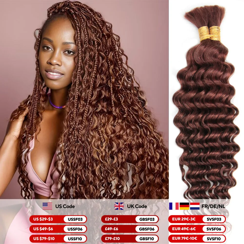 Deep Wave Bulk Human Hair for Braiding No Weft Human Braiding Hair For Boho Braids Brazilian Virgin Human Hair Extensions 33#