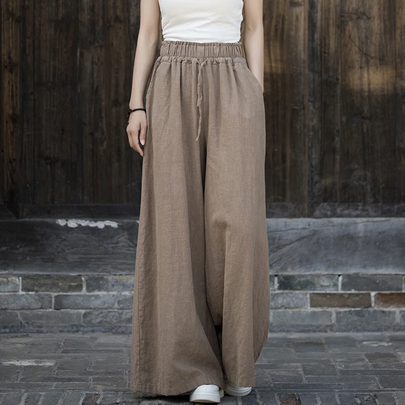 

High Waist Cotton Linen Wide Leg Pants Women New Arrival 2025 Spring Vintage Style Solid Color Loose Female Casual Trousers M393