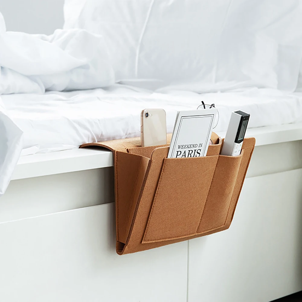 Pockets Bedside Caddy Bed Hanging Bag Felt Bed Storage Organizer Household Decor Accessories Maga,zine Phone Tablet Cables Box