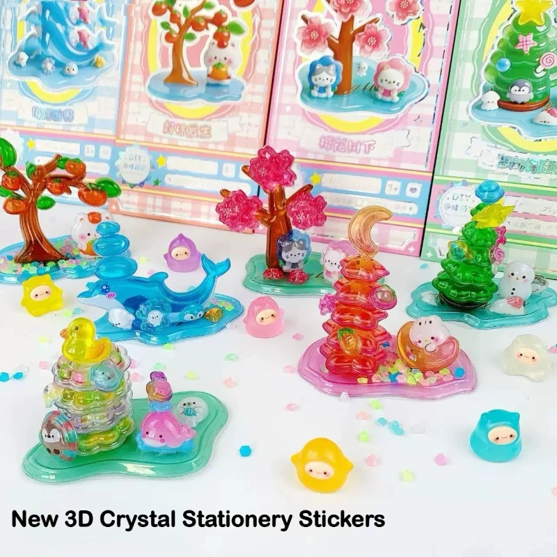 

3D-наклейки из кристаллов: серия для веселого складывания, детские игрушки, обменные наклейки, милые рельефные наклейки, канцелярские товары для школы и офиса