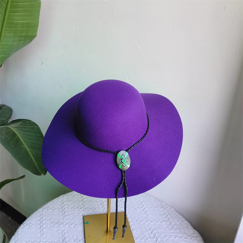 Elegant Turquoise dome fedora Hat Women Party Hat Hepburn style big brim Floppy fedora lady Autumn Winter sombrero mujer
