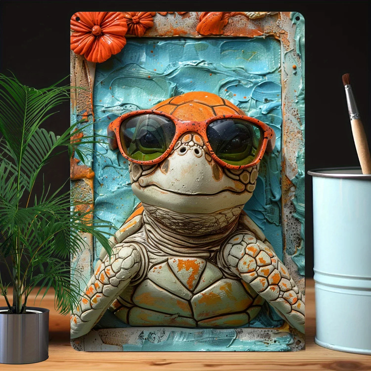 1Pc 8x12 Inch 2D Effects Aluminum Metal Sign Sea Turtle with Glasses 100% Aluminum Moisture Resistant 32% Higher Bend Resistance