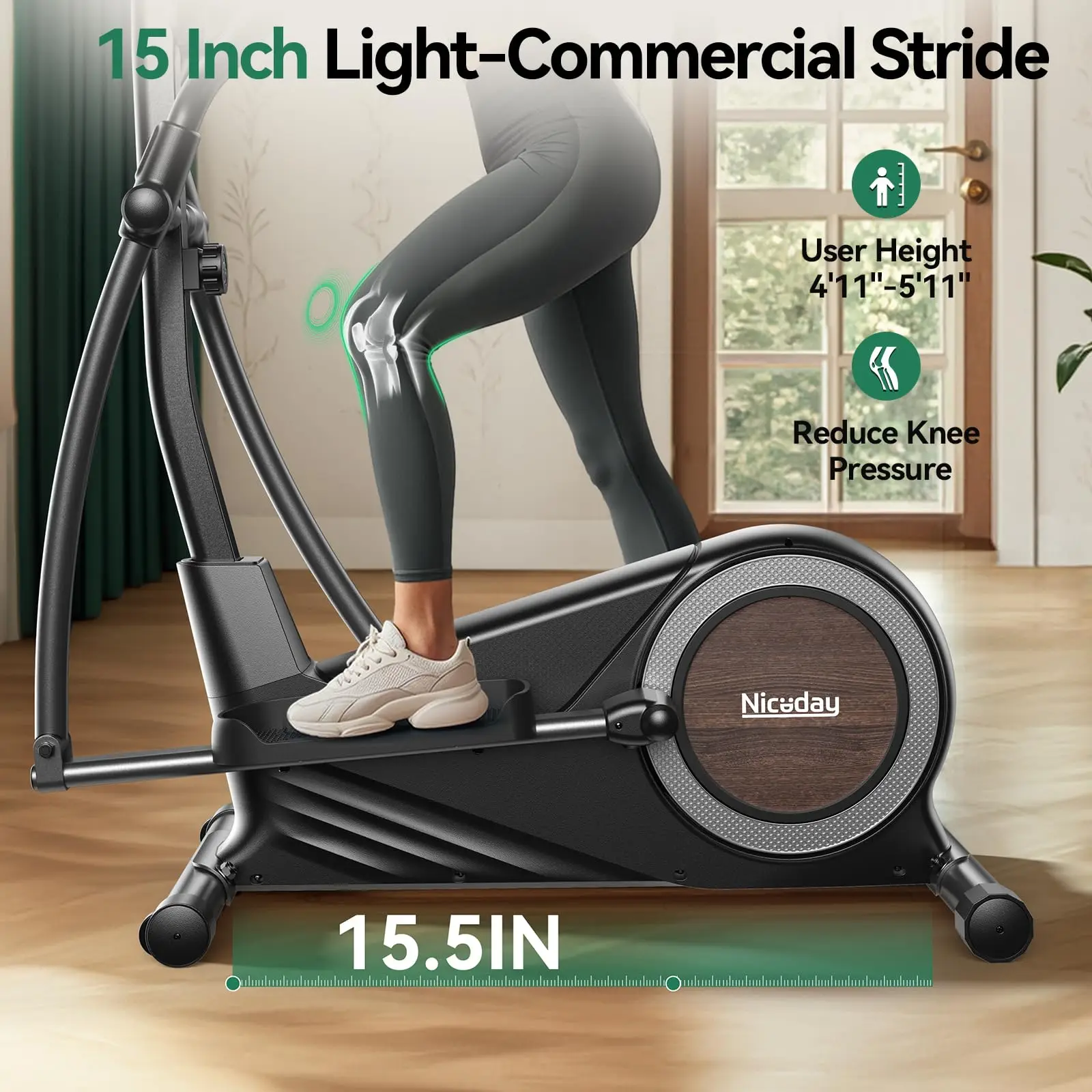 Elliptical Exercise Machine with 15.5/18/19IN Long Stride