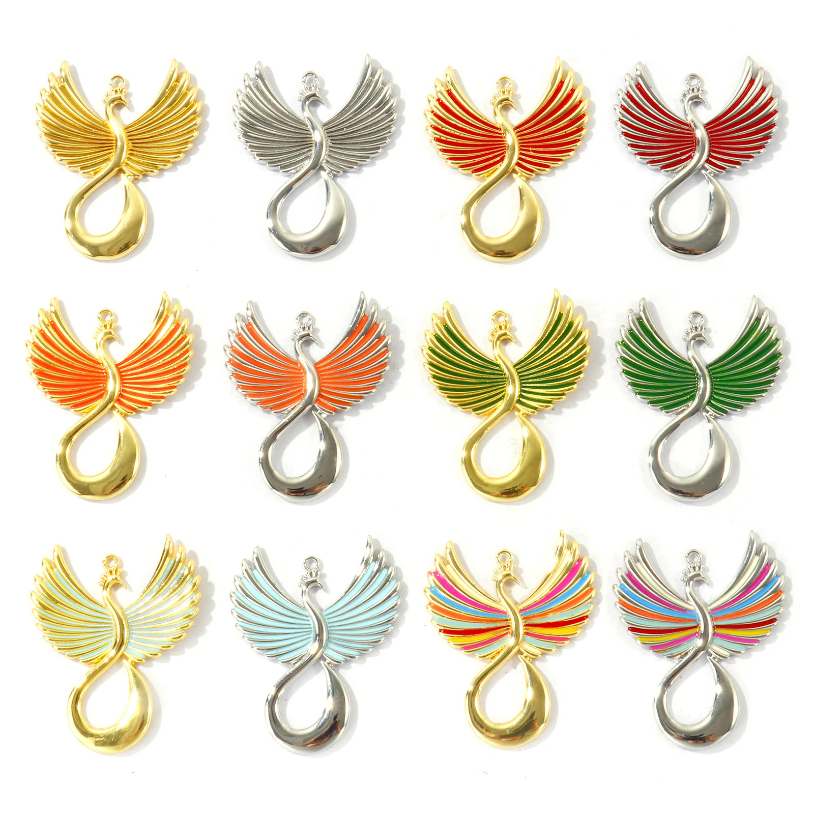 1pc Multicolor Enamel Phoenix Mythical Animal Pendant Brass Charms Lucky Necklace Earrings Jewelry Making Supplies DIY 4x3.3cm