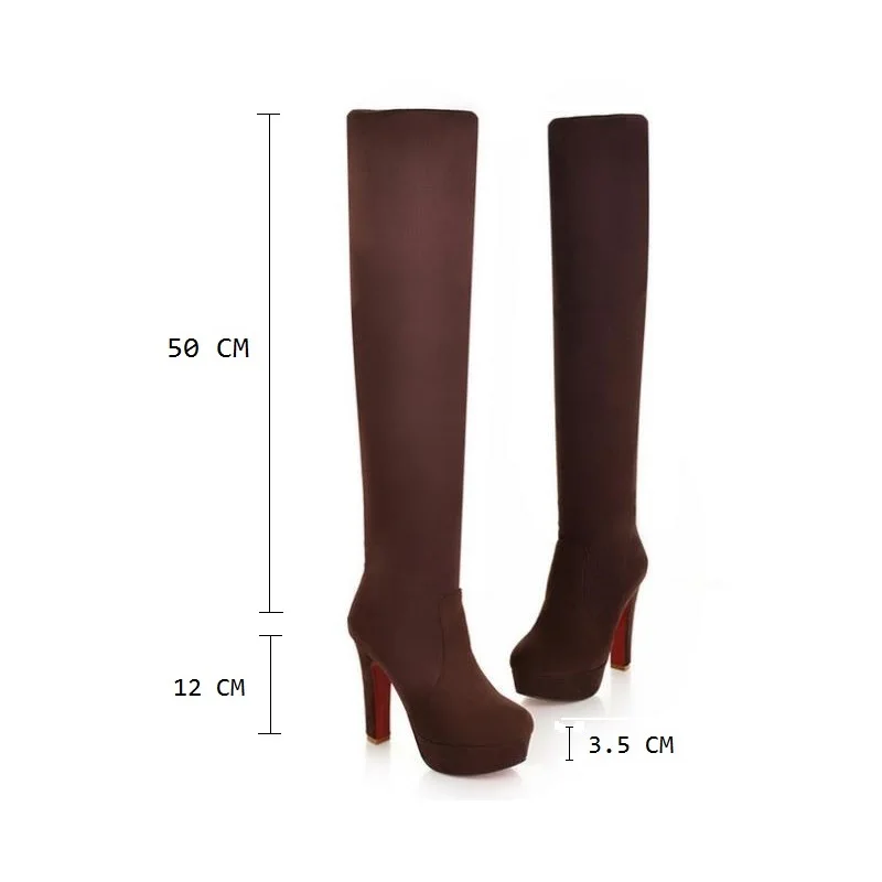 Women Shoes Winter Boots Over the Knee Boots Round Toe High-Heeled Female Footwear Autumn Shoes Platform Slim Boots New fgb789