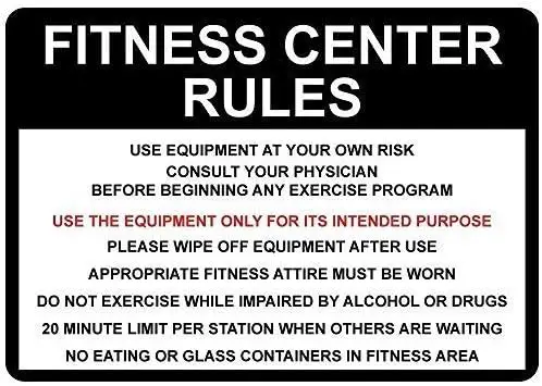Fprqlyze Fitness Center Rules Use Equipment at Your Own Risk Sign Metal Funny Warning Signs for Property,Home Decor Tin Sig sign