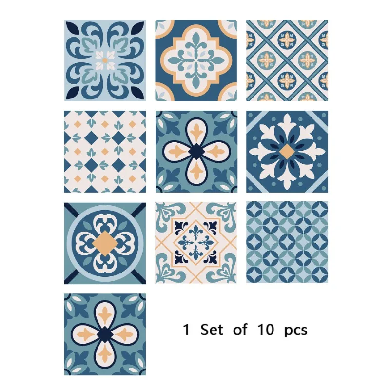 

A set of 10 pieces of bright crystal retro flower brick pattern, bathroom self-adhesive stickers