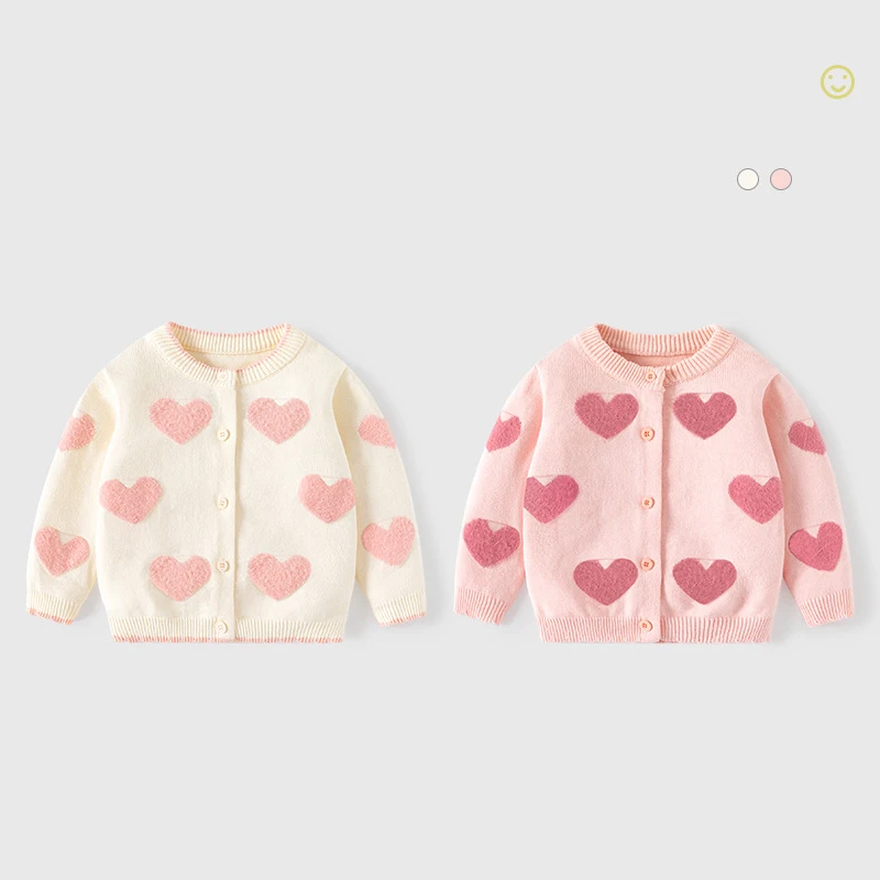 UNITIM Ins Autumn Baby Girls Cardigan Cotton Knitted Love Jacquard Long Sleeve Toddler Girl Sweaters Kids Girls Knitwears