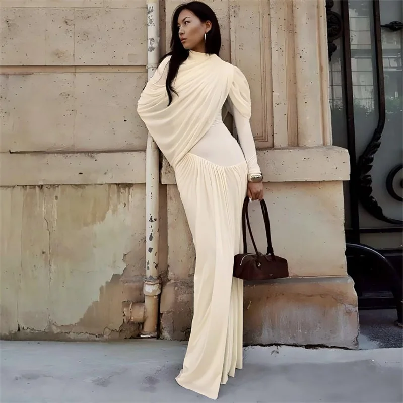 

Осеннее платье для выпускного вечера с запахом, накидка с высоким воротом и длинными рукавами, длинное платье-футляр, официальное свадебное платье для гостей, зимнее вечернее свадебное платье