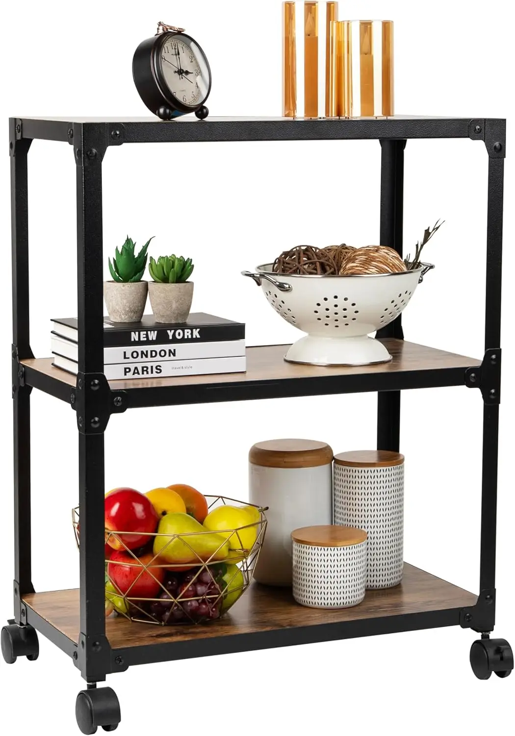 

3-Tier Rolling Storage Cart with Locking Wheels, Metal & MDF, Brown for Office or Home