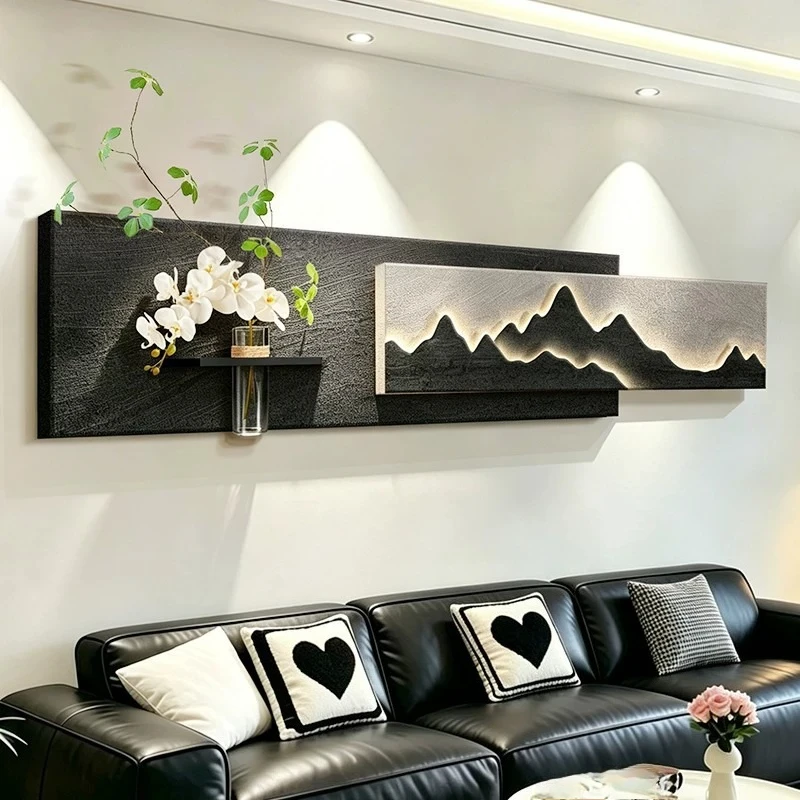 There are backers on the back, living room sofa background wall hanging paintings, high-end murals, landscape paintings