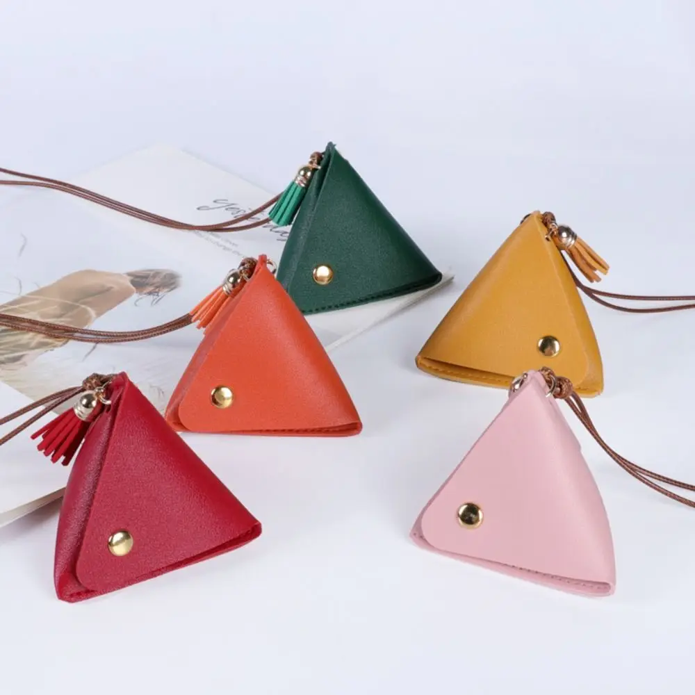 New Triangular Leather Coin Purse Solid Color Portable Storage Bag Small and Cute Snap Button Wallet