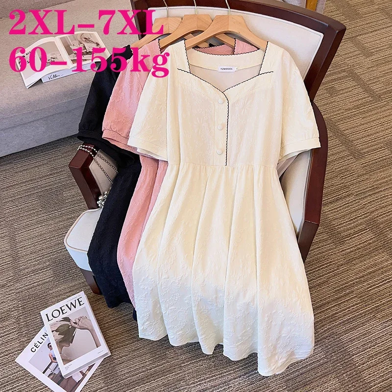 

100/150kg 6XL 7XL Extra Large Women's Loose Fitting Dress Summer Chubby Slimming Mid Length Women Dress Vestidos De Mujer