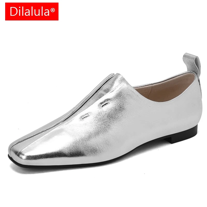 Dilalula 2024 New Soft Genuine Leather Women Heels Shoes Square Toe Comfortable Fashion Casual Low Heel Shoes Four Seasons Shoes