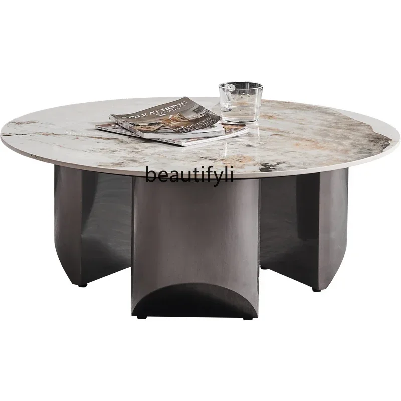 A503 Light luxury rock slab coffee table round Nordic light luxury modern marble coffee table wabi-sabi