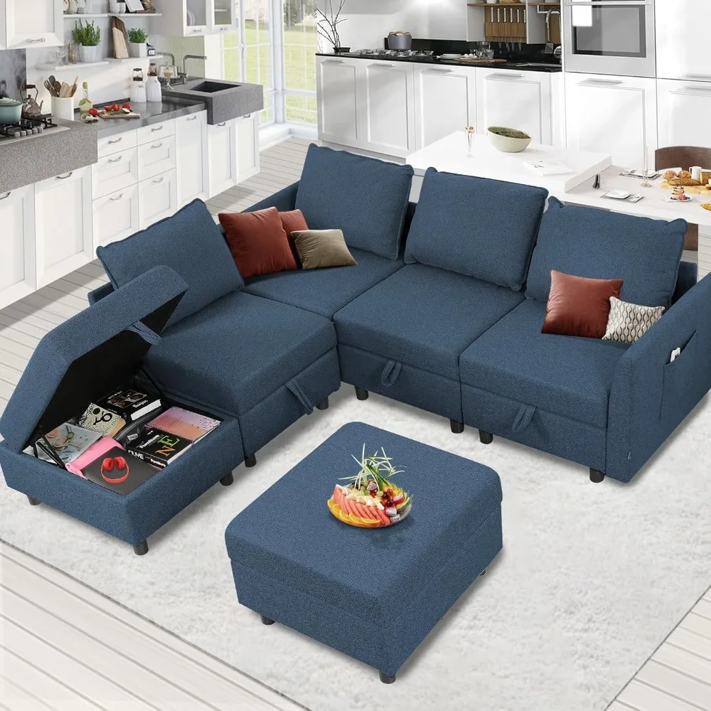 Modular Sectional Sofa with Storage, Convertible 6 Seat Sectional Couches for Living Room, U Shaped Sectional Sofa with Ch