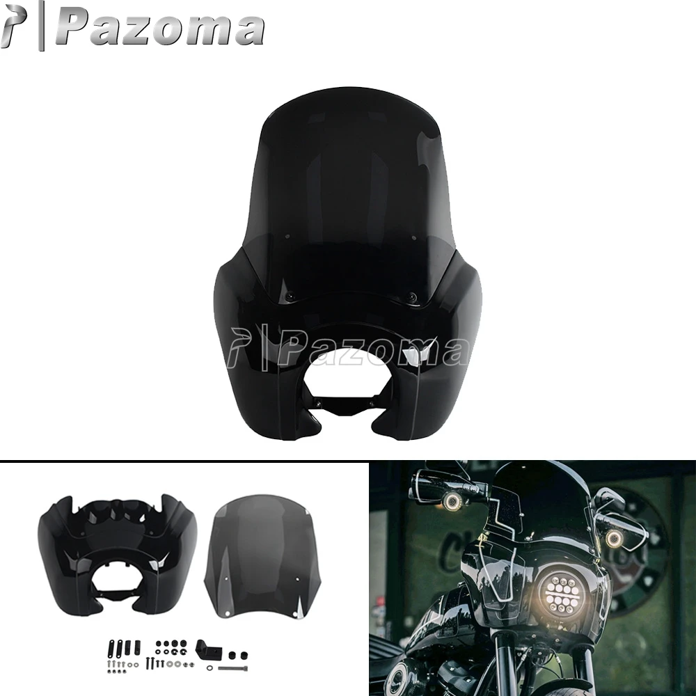

Motorcycle Headlight Windshield Cover For Harley Softail FXBB FXBBS FXST FXLR Club Style Head Light Fairing Mask Cover 2018-2024