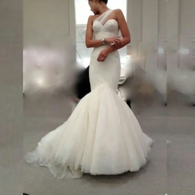 Robe De Ruched One Shoulder Mermaid Wedding Gowns Sweep Train Cheap African Bridal Dresses