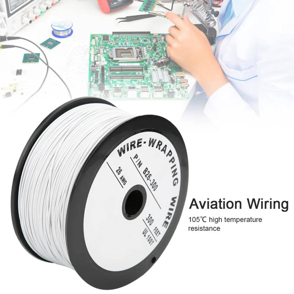 Flexible 100 Meters UL1007 Tinned Copper Electrical Wire 26AWG White Silicone Wire Cables Hook Up Wire Electronics Applications