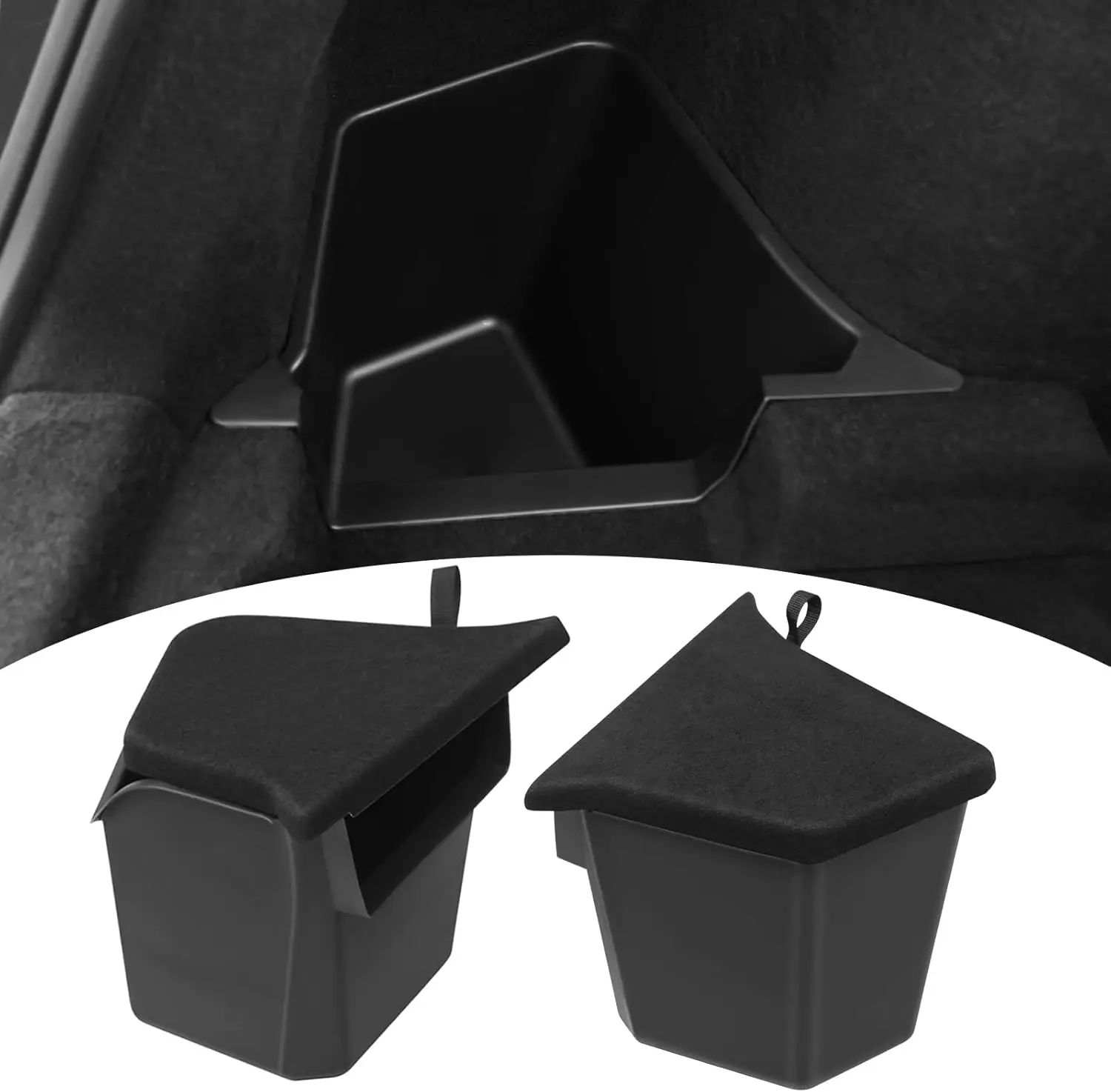 

2026 Car Rear Trunk Storage, 2PCS TPE Side Bins with Suede Covers, Black, Custom Fit 5 - Seater