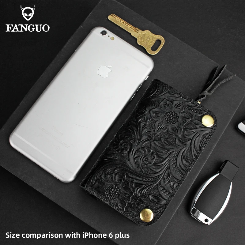 Vintage Genuine Leather Key Holder Cowhide Men Women Key Wallet Organizer Pouch Car Keychain Housekeeper Key Case Card Bag