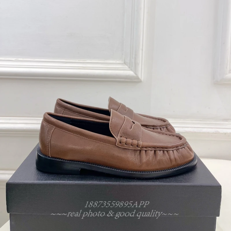 حذاء مسطح فرنسي ريترو جديد تمامًا مصنوع من جلد العجل، مع نعل جلد طبيعي للسيدات من Lofu، حذاء فردي مريح وغير رسمي