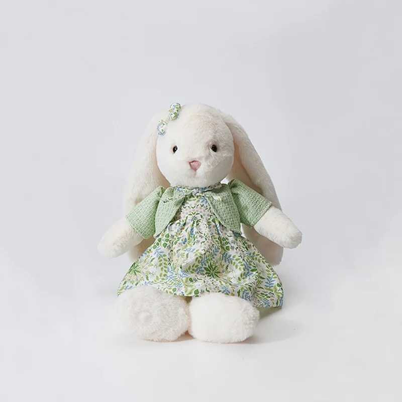 40cm cute and soft wearing green dress, rabbit plush doll cute accessories, holiday birthday gifts, children's accompanying toys