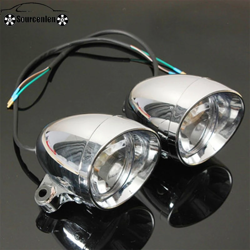 2Pcs Universal DC 12V 4 Motorcycle Bullet Headlight Spot Fog Lamp Chrome Lamp Amber Light for Harley for Honda for Yamaha