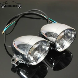 2Pcs Universal DC 12V 4 Motorcycle Bullet Headlight Spot Fog Lamp Chrome Lamp Amber Light for Harley for Honda for Yamaha