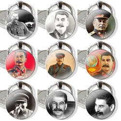 Keychain Handmade Glass Cabochon Key Ring Holder Pendant Key Chains Russian Stalin Ussr