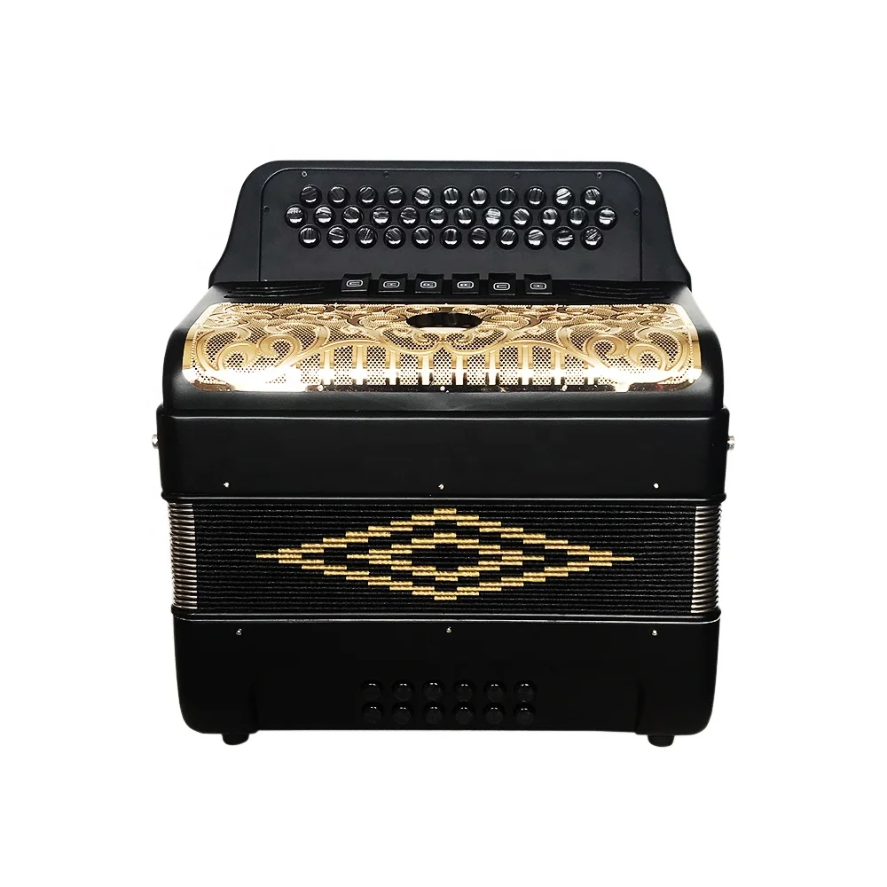

Professional 34-Button 12-Bass 6-Register Accordion Instrument JB3412E Black Matt Body Gold Grill Black Buttons