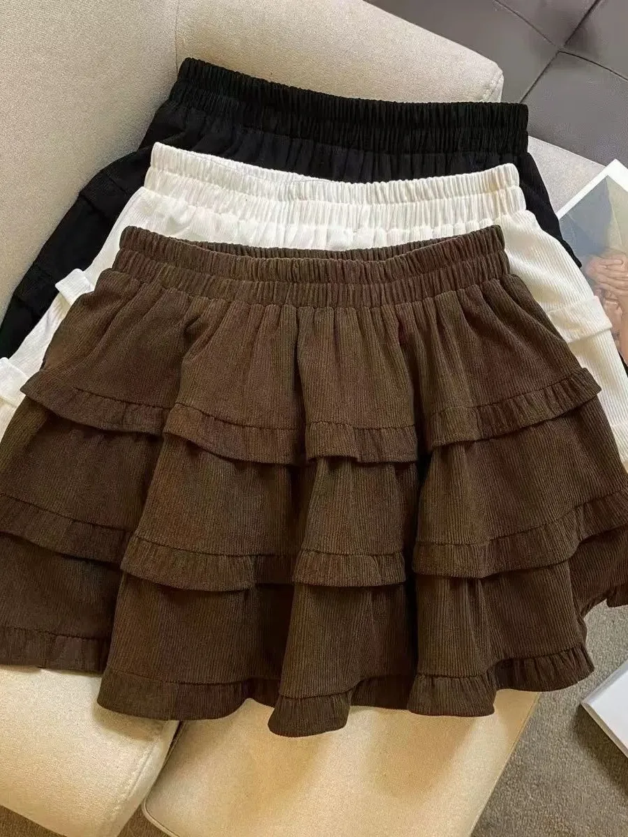 Sweet Style Wooden  Cake Skirt Women's Summer New High Waist Puffy Short Skirt Small Size Elastic Waist Versatile Half Skirt