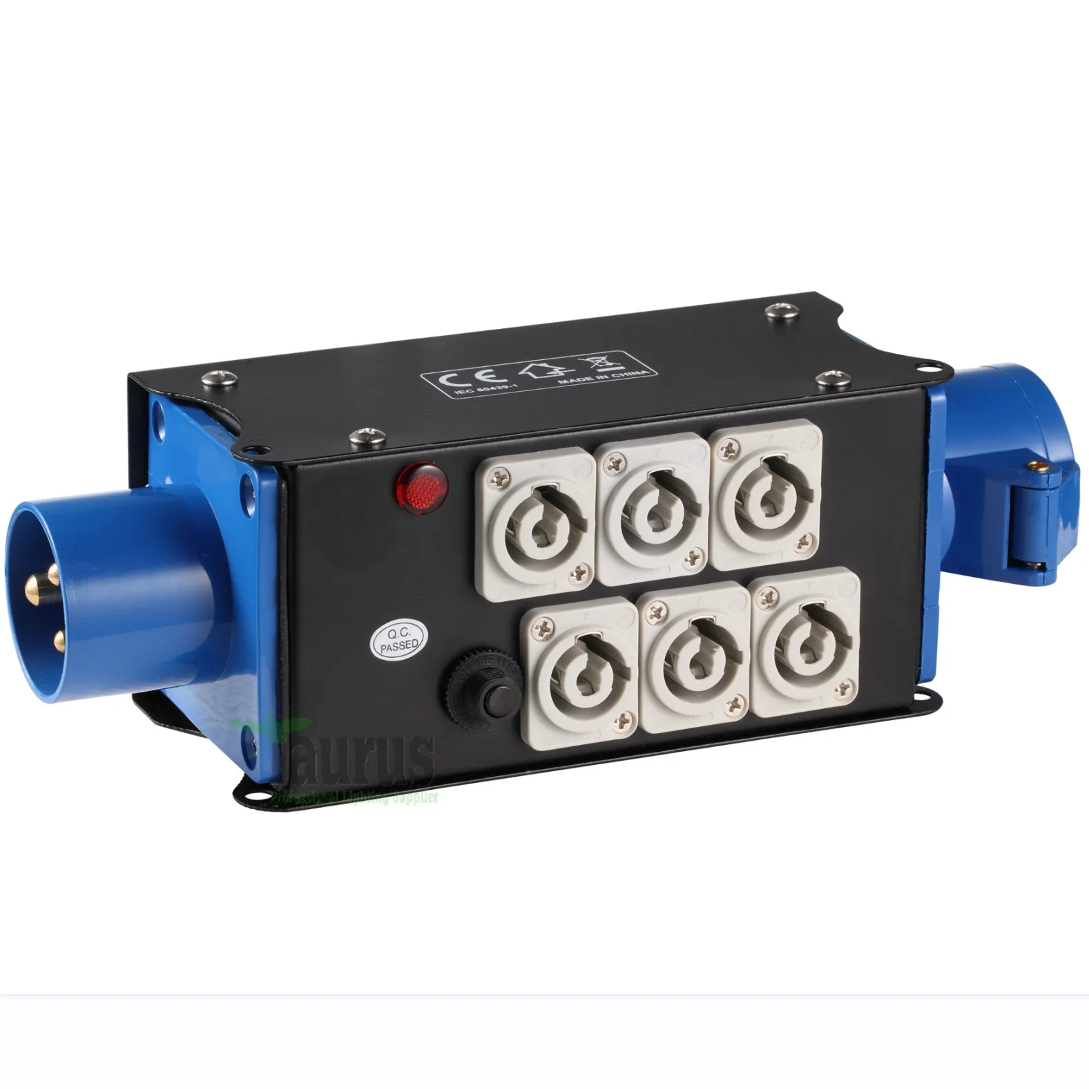Stage lighting audio distribution box for lighting and sound