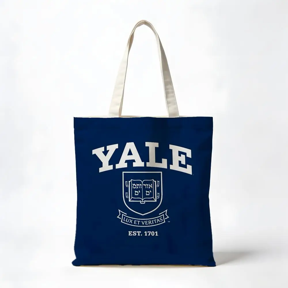 Storage Bags Washable Reversible Shopping Bag with White Handles, for Daily School & Market Use Yale University