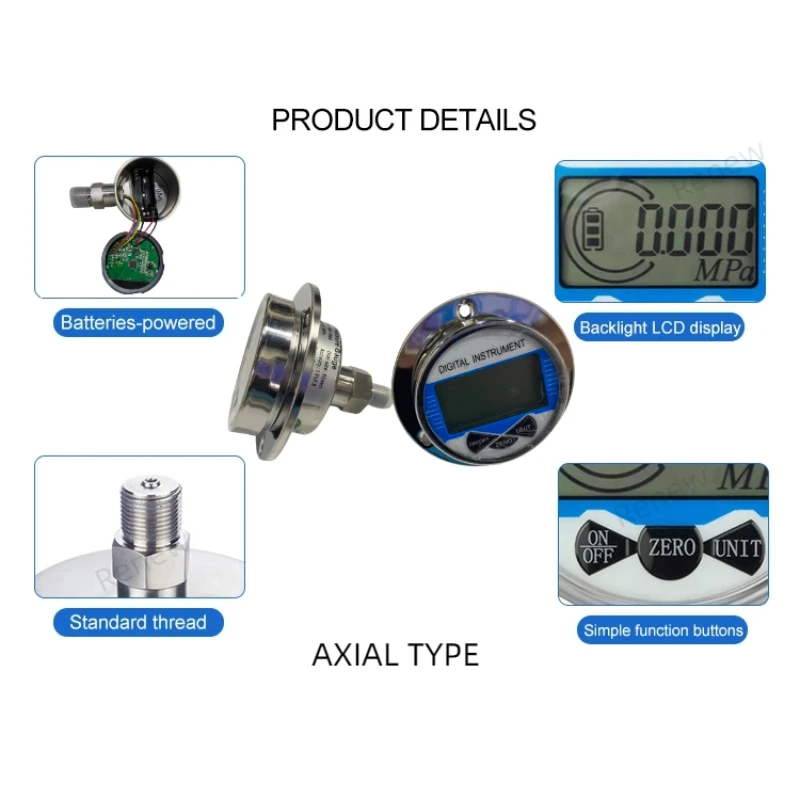 Imagem -04 - Vácuo Hidráulico Medidor de Pressão Digital Calibre Axial g Conector Macho Óleo Gás Água Manômetro 01000bar