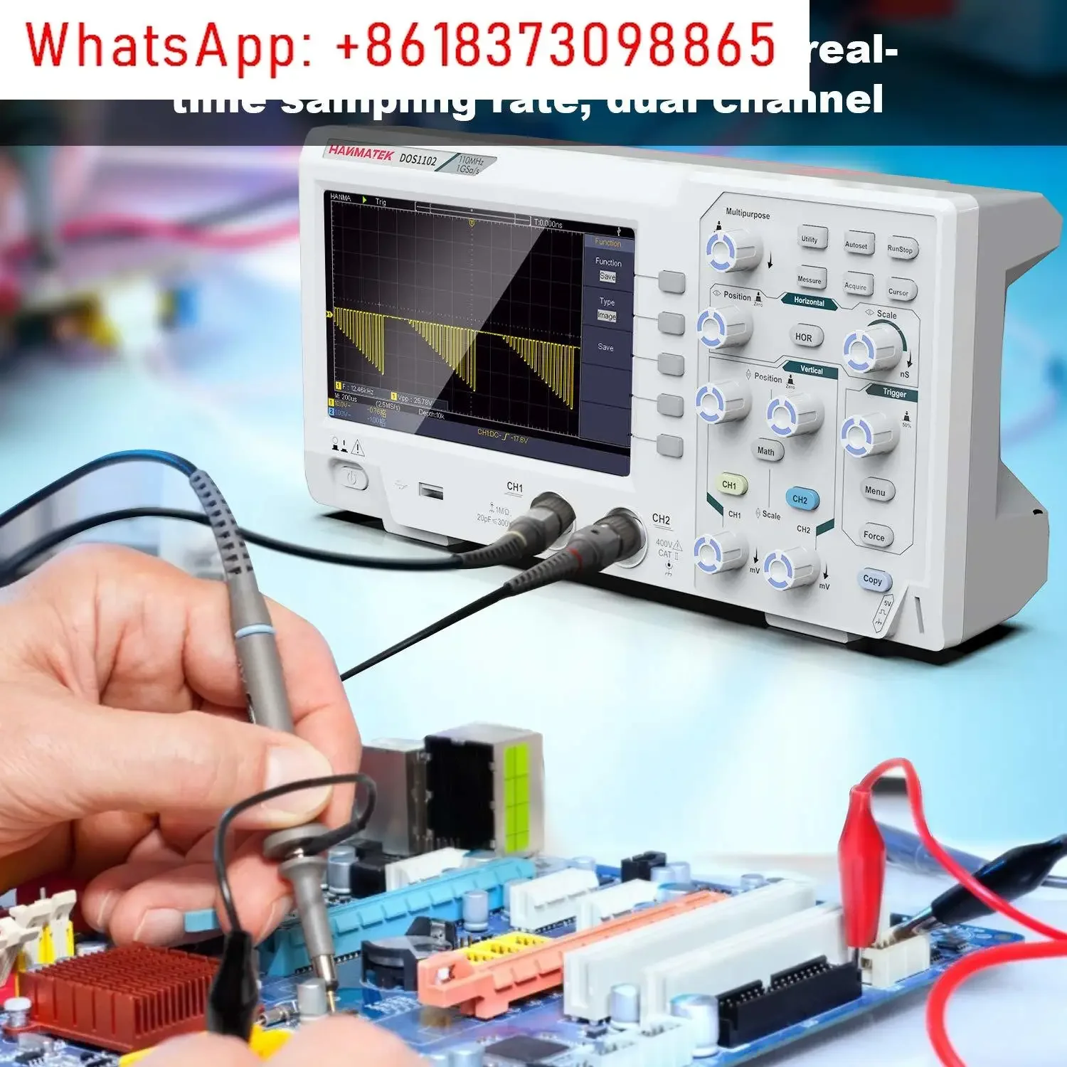 Digital Oscilloscope with 2 Channels and Screen 7 inch / 18 cm, TFT-LCD Display, Portable Prof