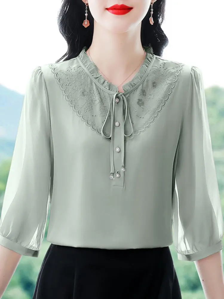 

New Premium Chiffon Base Shirt For Women With 3/4 Sleeves Summer