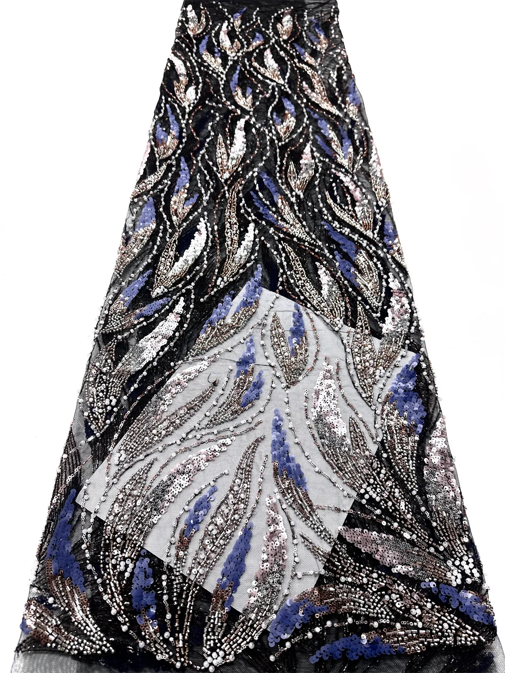 

Синяя французская сетчатая кружевная ткань с бусинами, африканская кружевная ткань, нигерийская сетчатая кружевная ткань с блестками для платьев своими руками, вечерние, свадебные, ST65YN-3